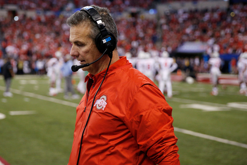 INDIANAPOLIS, IN - DECEMBER 02: Head coach Urban Meyer of the Ohio State Buckeyes reacts during the Big Ten Championship against the Wisconsin Badgers at Lucas Oil Stadium on December 2, 2017 in Indianapolis, Indiana. (Photo by Joe Robbins/Getty Images)