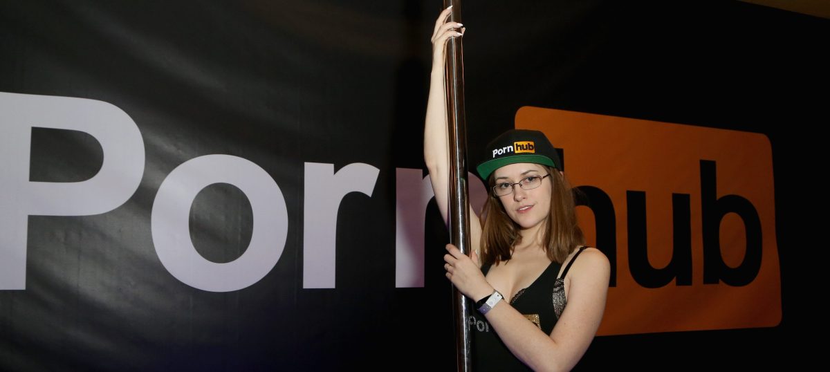 Adult film actress Lindsey Love poses in the Pornhub booth during the 2018 AVN Adult Expo at the Hard Rock Hotel & Casino on January 25, 2018 in Las Vegas, Nevada.  (Photo by Gabe Ginsberg/FilmMagic)