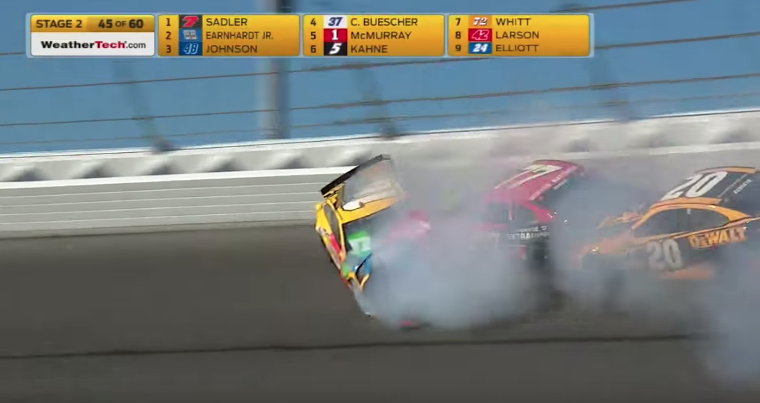 Dale Earnhardt Jr. crashes at the Daytona 500 in 2017. (Fox Sports/YouTube)