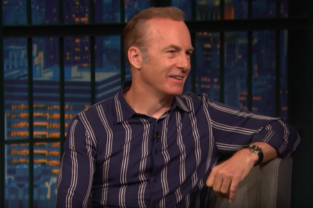 Bob Odenkirk appears on Seth Meyers' late night show. (NBC)