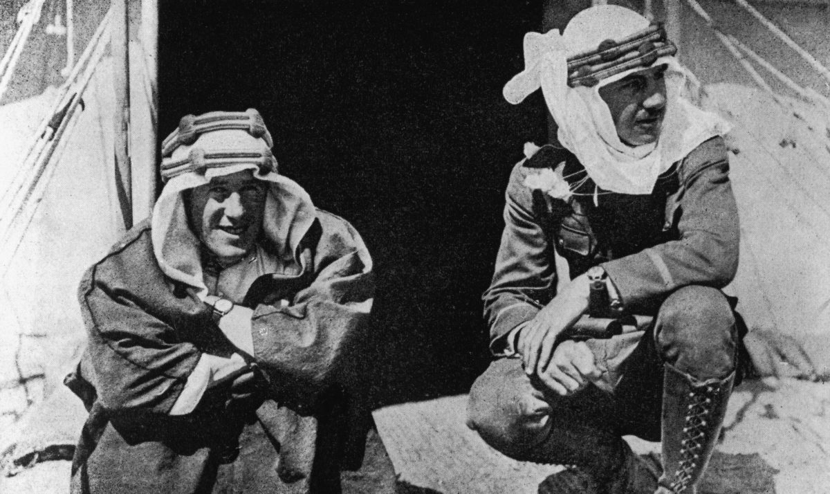 British soldier, adventurer and author Thomas Edward Lawrence (1888 - 1935), better known as Lawrence of Arabia (left), with American Lowell Thomas, one of the first journalists to publicize Lawrence's exploits during the Arab Revolt, circa 1925. (Hulton Archive/Getty Images)