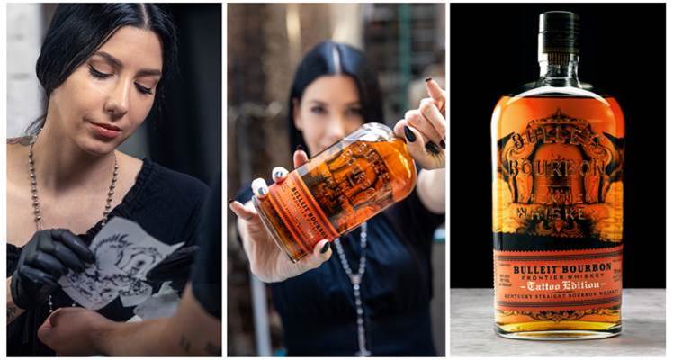 Jess Mascetti and one pf the Bulleit Tattoo Edition bottles she just designed. (Bulleit)