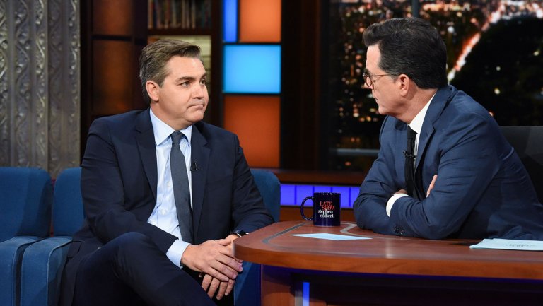 CNN's Jim Acosta discusses the news media's relationship with President Trump on Stephen Colbert's late-night talk show. (CBS)