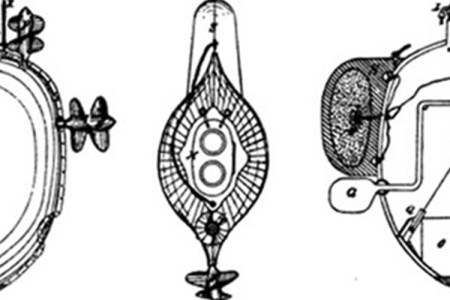 Bushnell's submarine torpedo boat, 1776. Drawing made by Lieutenant Commander F. M. Barber in 1875 from description left by Bushnell (U.S. Navy)