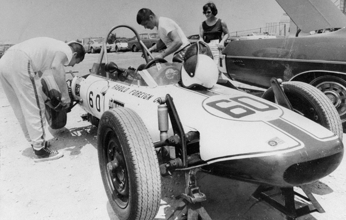 Jack Rabod and John Snoke get car ready for a race at Bridgehampton Race Track. The track grounds now play host to a lavish car show.  (Photo by John Roca/NY Daily News Archive via Getty Images)