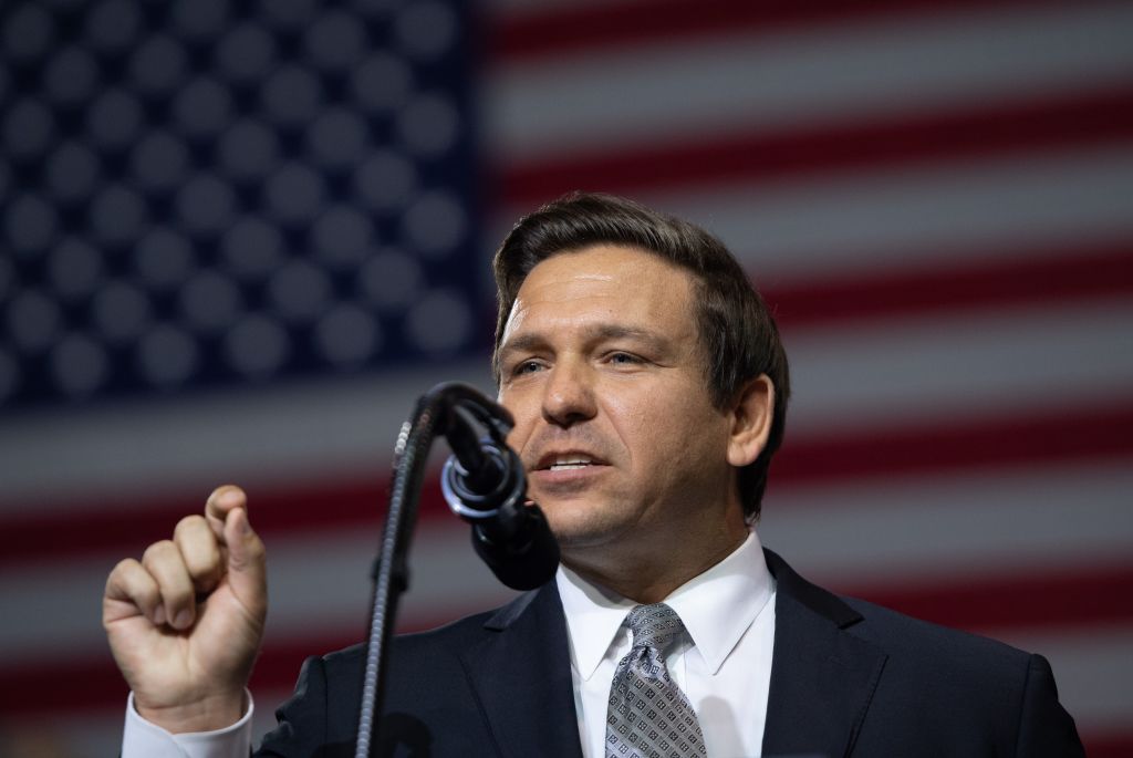 US Representative Ron DeSantis, Republican of Florida, and candidate for Florida Governor, speaks during a rally with US President Donald Trump at Florida State Fairgrounds Expo Hall in Tampa, Florida, on July 31, 2018. (Photo by SAUL LOEB / AFP)        (Photo credit should read SAUL LOEB/AFP/Getty Images)