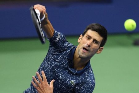 Novak Djokovic of Serbia competes against Juan Martin Del Potro in 2018.  (Mohammed Elshamy/Anadolu Agency/Getty)