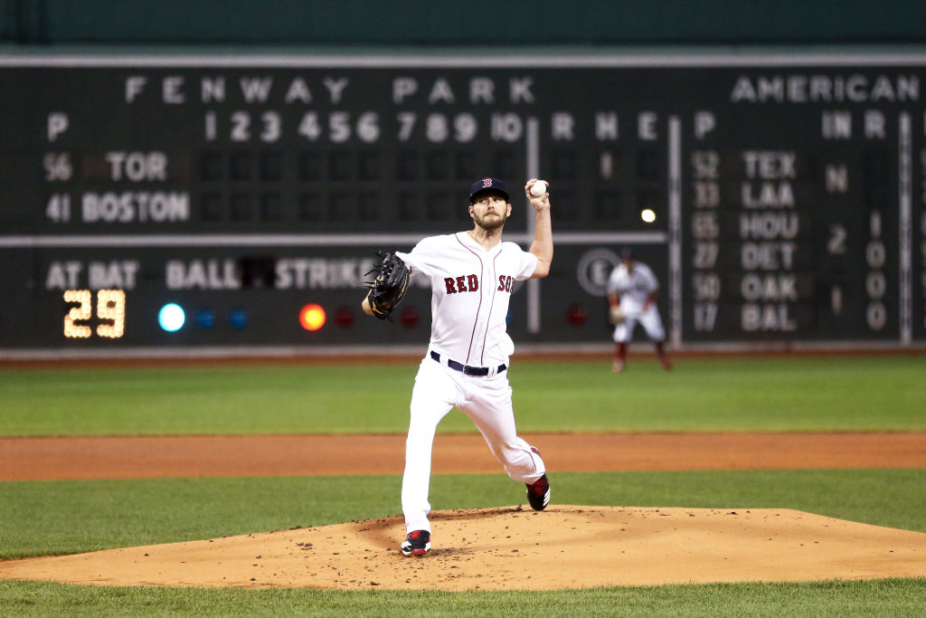 BOSTON, MA - SEPTEMBER 11: Chris Sale #41 of the Boston Red Sox pitches against the Toronto Blue Jays during the first inning at Fenway Park on September 11, 2018 in Boston, Massachusetts.(Photo by Maddie Meyer/Getty Images)