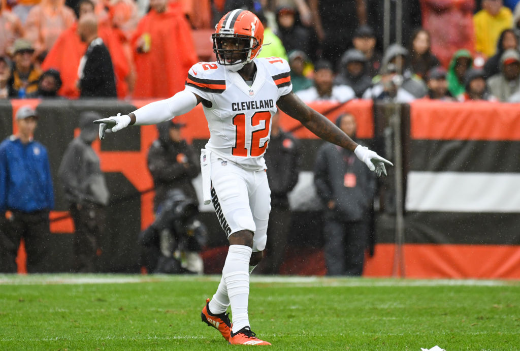 Wide receiver Josh Gordon #12 of the Cleveland Browns gestures toward the sideline in the first quarter of a game against the Pittsburgh Steelers on September 9, 2018 at FirstEnergy Stadium in Cleveland, Ohio. The game ended in a tie 21-21. (Photo by: 2018 Nick Cammett/Diamond Images/Getty Images)