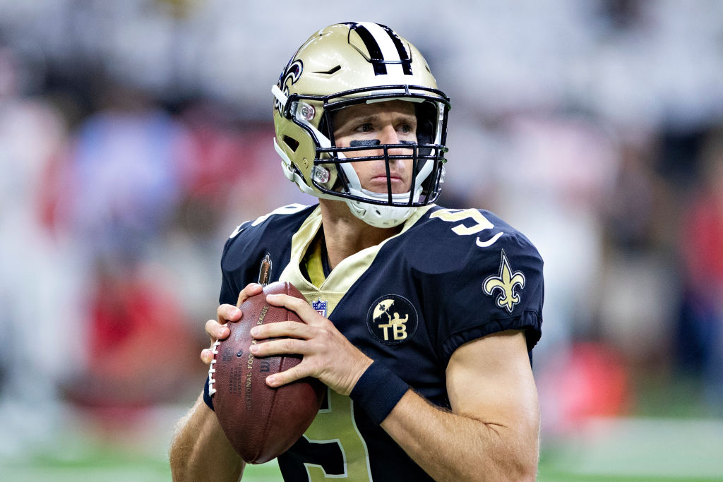 NEW ORLEANS, LA - SEPTEMBER 9:  Drew Brees #9 of the New Orleans Saints warms up before a game against the Tampa Bay Buccaneers at Mercedes-Benz Superdome on September 9, 2018 in New Orleans, Louisiana. The Buccaneers defeated the Saints 48-40. (Photo by Wesley Hitt/Getty Images)
