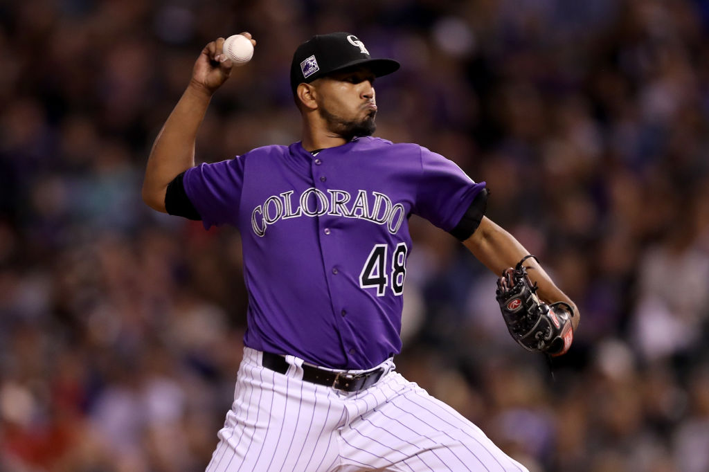 DENVER, CO - SEPTEMBER 26:  Starting pitcher German Marquez #48 of the Colorado Rockies throws in the fourth inning against the Philadelphia Phillies at Coors Field on September 26, 2018 in Denver, Colorado.  (Photo by Matthew Stockman/Getty Images)