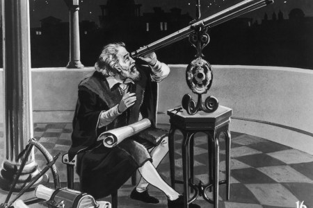 Italian astronomer and physicist, Galileo Galilei (1564 - 1642) using a telescope, circa 1620. A recently rediscovered letter sent by Galileo fills in an important part of the history of his greatest scientific revelation. (Photo by Hulton Archive/Getty Images)