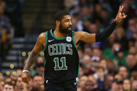 BOSTON, MA - MARCH 11:  Kyrie Irving #11 of the Boston Celtics gestures during a game against the Indiana Pacers at TD Garden on March 11, 2018 in Boston, Massachusetts. (Photo by Adam Glanzman/Getty Images)