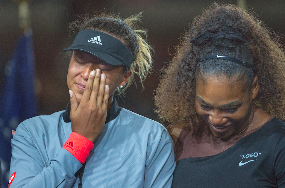 Serena Williams consoling 2018 US Open champion Naomi Osaka (left) after their match, September 8, 2018. (Photo by Tim Clayton/Corbis via Getty Images)