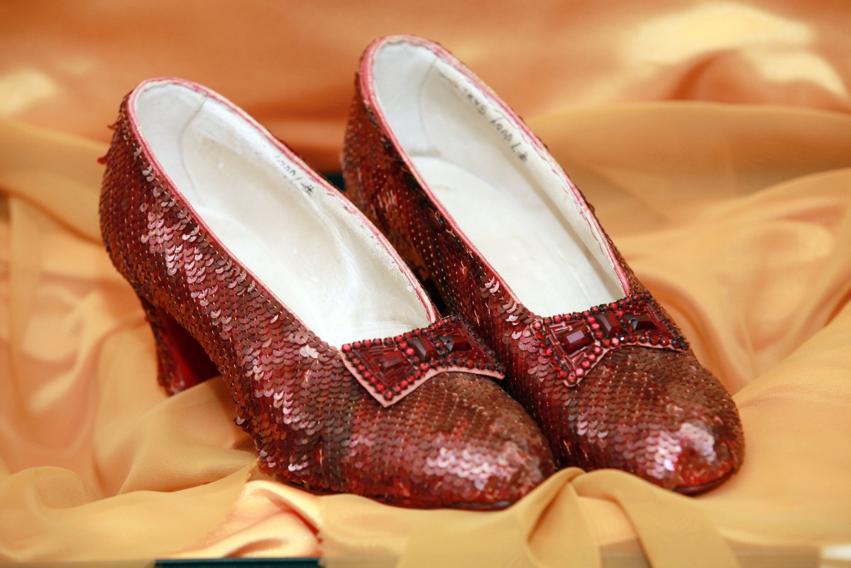 'The Wizard of Oz' Ruby Red Slippers worn by Judy Garland in 1939 are displayed at a viewing at the Plaza Athenee on December 5, 2011 in New York City. 'The Wizard of Oz' Ruby Red slippers are a women's size 5 and appraised at $3 million dollars. (Photo by Astrid Stawiarz/Getty Images)