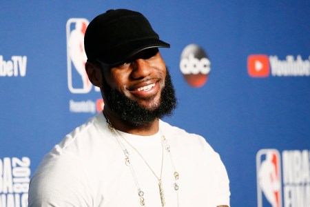 LeBron James #23 of the Cleveland Cavaliers talks to the media after being defeated by the Golden State Warriors in Game Four of the 2018 NBA Finals won 108-85 by the Golden State Warriors over the Cleveland Cavaliers at the Quicken Loans Arena on June 6, 2018 in Cleveland, Ohio. Copyright 2018 NBAE (Photo by Chris Elise/NBAE via Getty Images)