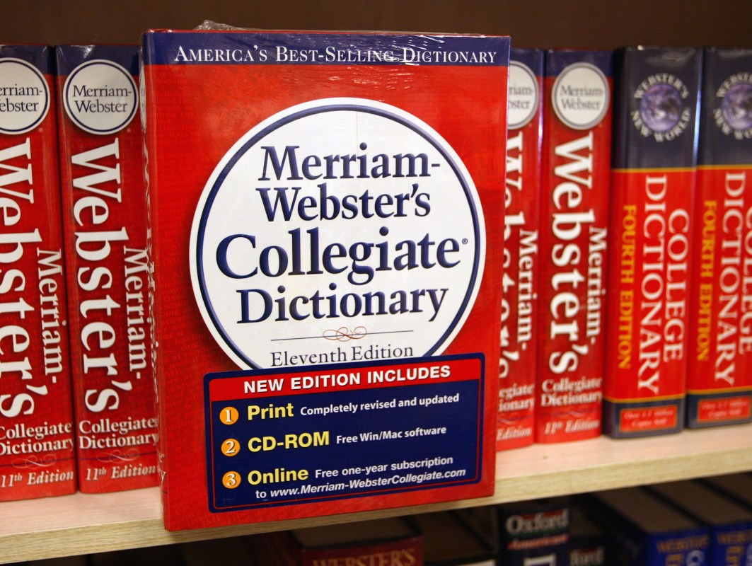 A Merriam-Webster's Collegiate Dictionary is displayed in a bookstore November 10, 2003 in Niles, Illinois. (Photo by Tim Boyle/Getty Images)
