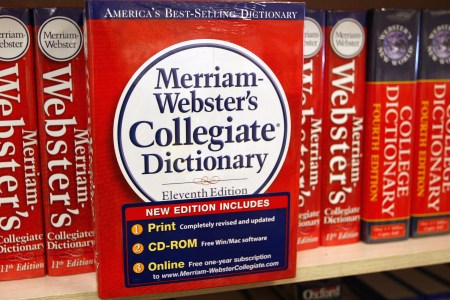 A Merriam-Webster's Collegiate Dictionary is displayed in a bookstore November 10, 2003 in Niles, Illinois. (Photo by Tim Boyle/Getty Images)