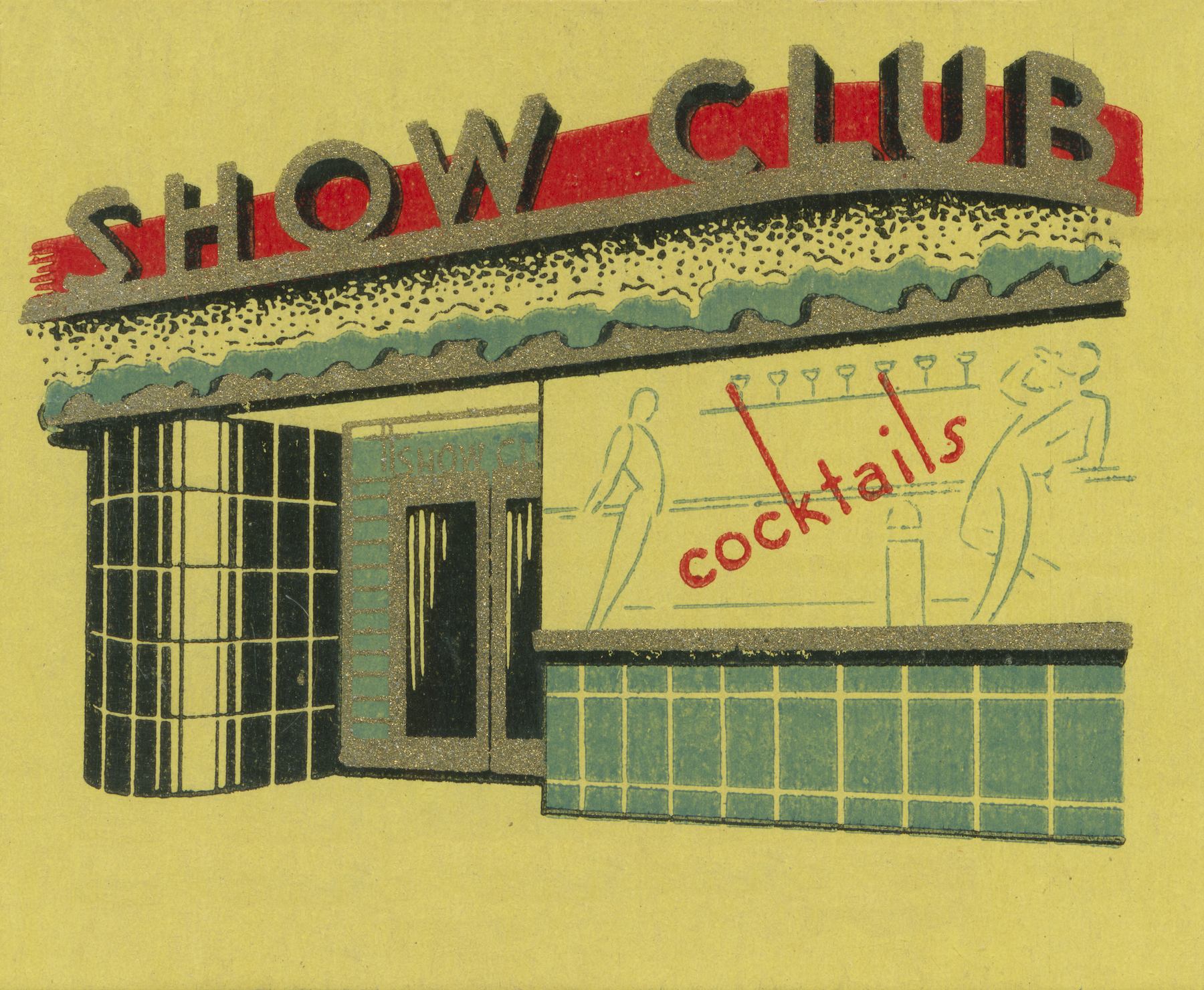 Matchbook image of exterior tiled nightclub. Ad for Show Club. Italian nightclub promotor Maurizio Zanfanti died this week while reportedly having sex. Photo by Jim Heimann Collection/Getty Images)