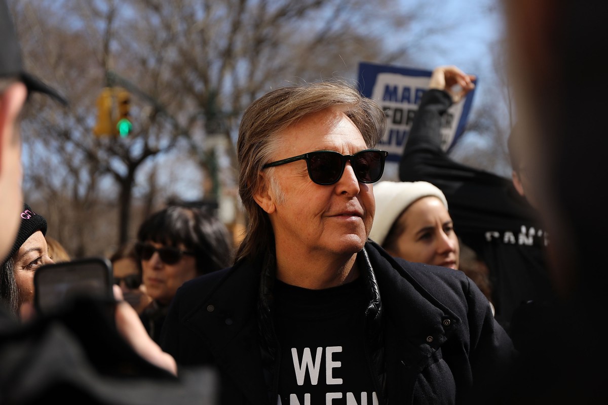 Sir Paul McCartney marches during the March for Our Lives rally in Manhattan. McCartney spoke out against Trump's climate change denial this week.  (Photo by Spencer Platt/Getty Images)