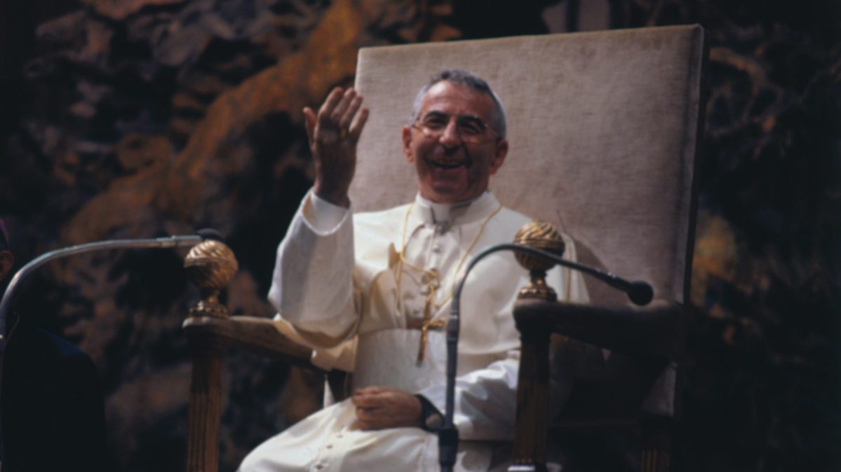 (Original Caption) Vatican City: Newly elected Pope John Paul I waves to crowd in St. Peter's Square, from the window of his private study in the Apostolic Palace after blessing faithful for the first time after his election as 263rd Pontiff. (Getty Images)