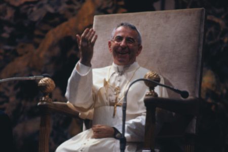 (Original Caption) Vatican City: Newly elected Pope John Paul I waves to crowd in St. Peter's Square, from the window of his private study in the Apostolic Palace after blessing faithful for the first time after his election as 263rd Pontiff. (Getty Images)