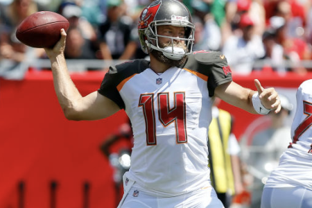 TAMPA, FL - SEP 16: Ryan Fitzpatrick (14) of the Bucs throws the ball downfield during the regular season game between the Jacksonville Jaguars and the Tampa Bay Buccaneers on September 16, 2018 at Raymond James Stadium in Tampa, Florida. (Photo by Cliff Welch/Icon Sportswire via Getty Images)