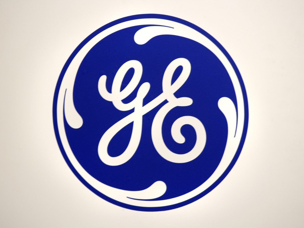 Logo of General Electric GE.  GE recently announced that it would be replacing current CEO John Flannery with H. Lawrence Culp. (Photo by Ulrich Baumgarten via Getty Images)
