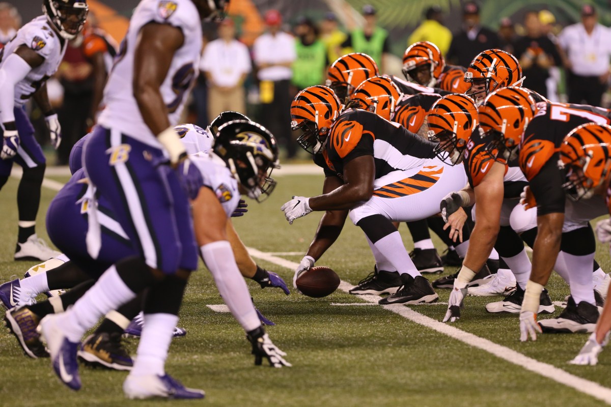 CINCINNATI, OH - SEPTEMBER 13: Cincinnati Bengals get ready for the play during the game against the Baltimore Ravens and the Cincinnati Bengals on September 13th 2018, at Paul Brown in Cincinnati, OH. (Photo by Ian Johnson/Icon Sportswire via Getty Images)