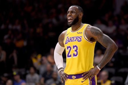 SAN DIEGO, CA - SEPTEMBER 30:  LeBron James #23 of the Los Angeles reacts during a preseason game against the Denver Nuggets at Valley View Casino Center on September 30, 2018 in San Diego, California.  (Photo by Harry How/Getty Images)