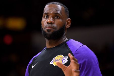 SAN DIEGO, CA - SEPTEMBER 30:  LeBron James #23 of the Los Angeles Lakers waits for the ball as he warms up before a preseason game against the Denver Nuggets at Valley View Casino Center on September 30, 2018 in San Diego, California.  (Photo by Harry How/Getty Images)