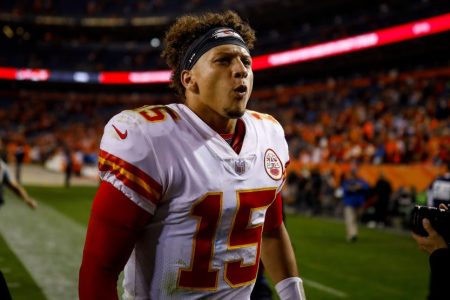 Patrick Mahomes celebrates a 27-23 win over Denver. (Justin Edmonds/Getty)