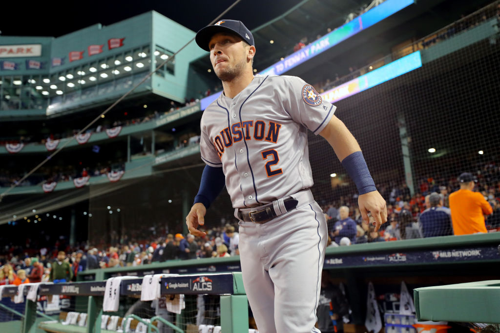 Alex Bregman #2 of the Houston Astros takes the field prior to Game 2 of the ALCS against the Boston Red Sox at Fenway Park on Sunday, October 14, 2018 in Boston, Massachusetts. (Photo by Alex Trautwig/MLB Photos via Getty Images)