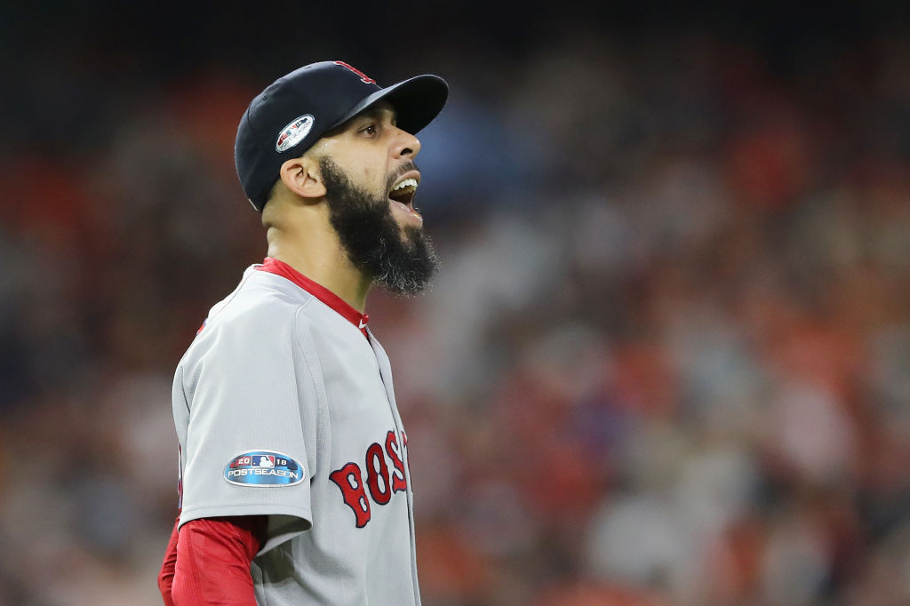 HOUSTON, TX - OCTOBER 18:  David Price #24 of the Boston Red Sox reacts in the sixth inning against the Houston Astros during Game Five of the American League Championship Series at Minute Maid Park on October 18, 2018 in Houston, Texas.  (Photo by Elsa/Getty Images)