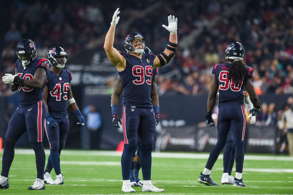 HOUSTON, TX - OCTOBER 25: Houston Texans defensive end J.J. Watt (99) gets the crowd going during the football game between the Miami Dolphins and Houston Texans on October 25, 2018 at NRG Stadium in Houston, Texas. (Photo by Daniel Dunn/Icon Sportswire via Getty Images)