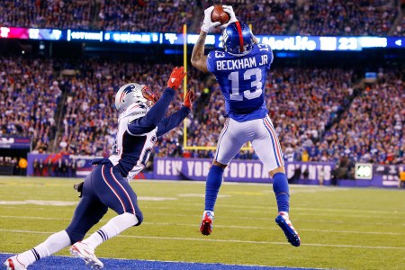 Odell Beckham #13 of the New York Giants in action against Malcolm Butler #21 of the New England Patriots on November 15, 2015 at MetLife Stadium in East Rutherford, New Jersey. The Patriots defeated the Giants 27-26.  (Photo by Jim McIsaac/Getty Images)