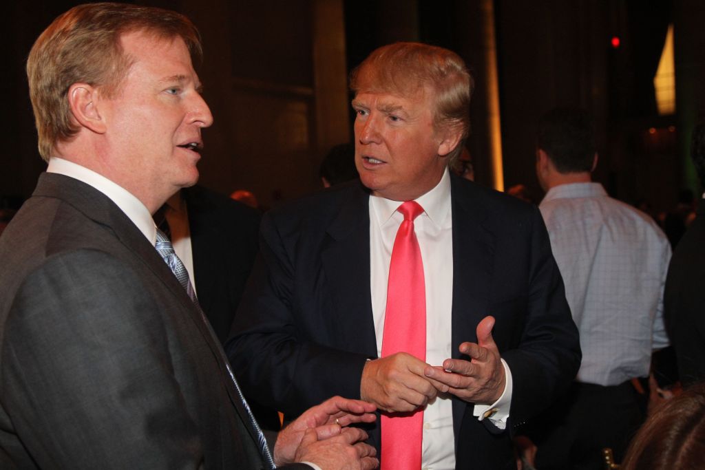 Donald Trump and Roger Goodell attend the NY Jets kickoff luncheon party at Cipriani Wall Street on August 27, 2008 in New York. (Photo by Al Pereira/Michael Ochs Archives/Getty Images)