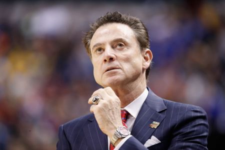Head coach Rick Pitino of the Louisville Cardinals  reacts against the Michigan Wolverines in the second half during the second round of the 2017 NCAA Men's Basketball Tournament at the Bankers Life Fieldhouse on March 19, 2017 in Indianapolis, Indiana.  (Photo by Joe Robbins/Getty Images)