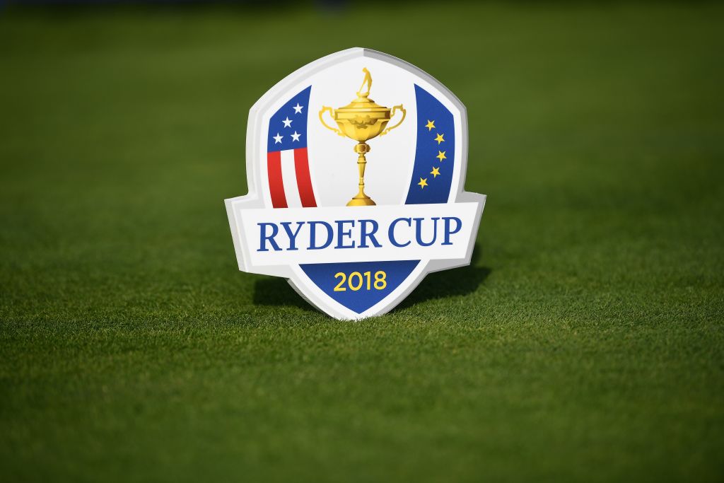 View a logo of The Ryder cup taken during the 2018 Ryder Cup media day on october 16, 2017 at the Golf National in Guyancourt, near Paris, the venue of the event, to be held next year. (AFP PHOTO / FRANCK FIFE/Getty Images)