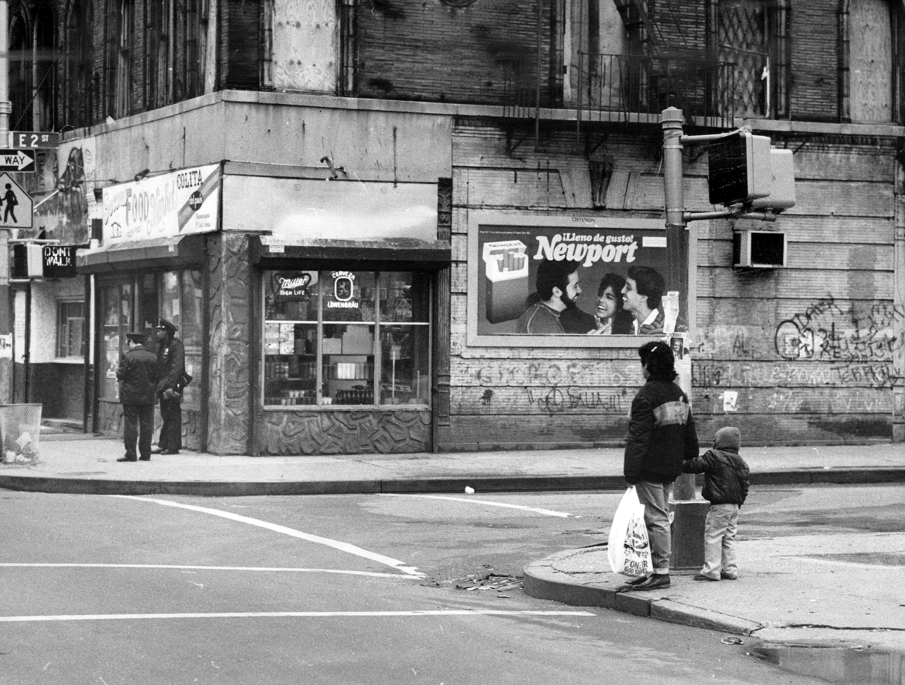 Avenue B and E. 2nd St. in the East Village. (Photo by Mel Finkelstein/NY Daily News Archive via Getty Images)
