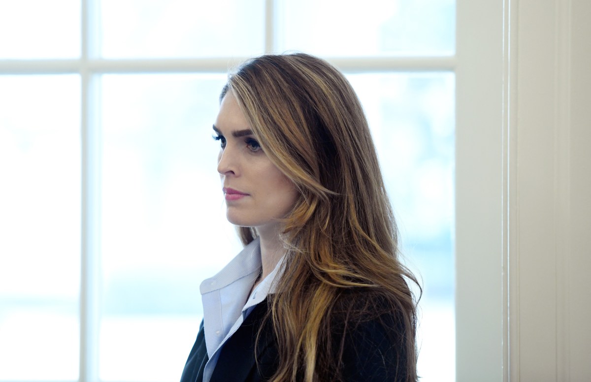 Former White House communications director Hope Hicks looks on during a meeting between President Trump and Don Bouvet on February 9, 2018 in Washington, DC. Fox recently announced that it has hired Hicks as chief communications officer. (Photo by Olivier Douliery-Pool/Getty Images)