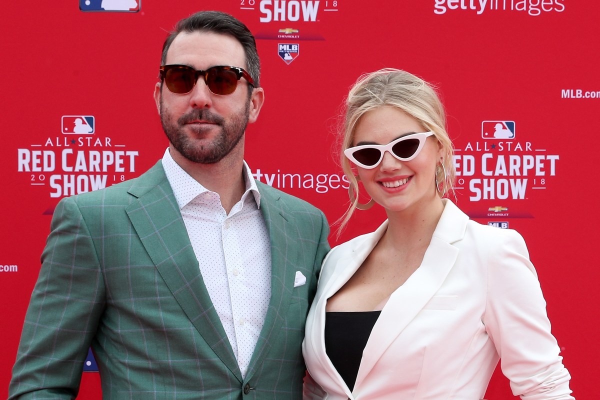 Justin Verlander and Kate Upton attend the 89th MLB All-Star Game, presented by MasterCard red carpet at Nationals Park on July 17, 2018 in Washington, DC. Verlander recently spoke about his favorite date night traditions and his MLB superstitions. (Photo by Patrick Smith/Getty Images)