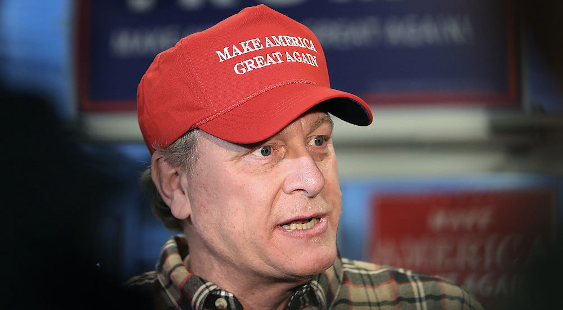 SALEM, NH - OCTOBER 18: Former Boston Red Sox pitcher Curt Schilling speaks to the gathered media as he makes an appearance at a Republican Party office in Salem, NH to stump for the presidential candidacy of Donald Trump on Oct. 18, 2016. (Photo by Jim Davis/The Boston Globe via Getty Images)