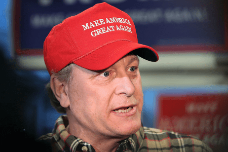 SALEM, NH - OCTOBER 18: Former Boston Red Sox pitcher Curt Schilling speaks to the gathered media as he makes an appearance at a Republican Party office in Salem, NH to stump for the presidential candidacy of Donald Trump on Oct. 18, 2016. (Photo by Jim Davis/The Boston Globe via Getty Images)