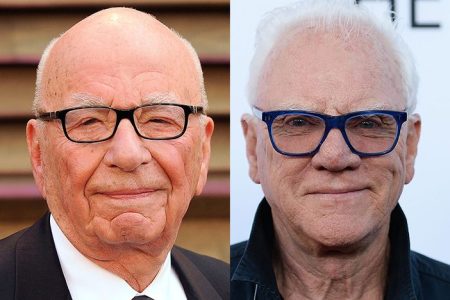 (l.) Rupert Murdoch arrives to the 2014 Vanity Fair Oscar Party on March 2, 2014 in West Hollywood, California. (Photo by C Flanigan/WireImage)
 (r.) Actor Malcolm McDowell arrives at the premiere of Netflix's 'The Discovery' at the Vista Theatre on March 29, 2017 in Los Angeles, California. (Photo by Amanda Edwards/WireImage)