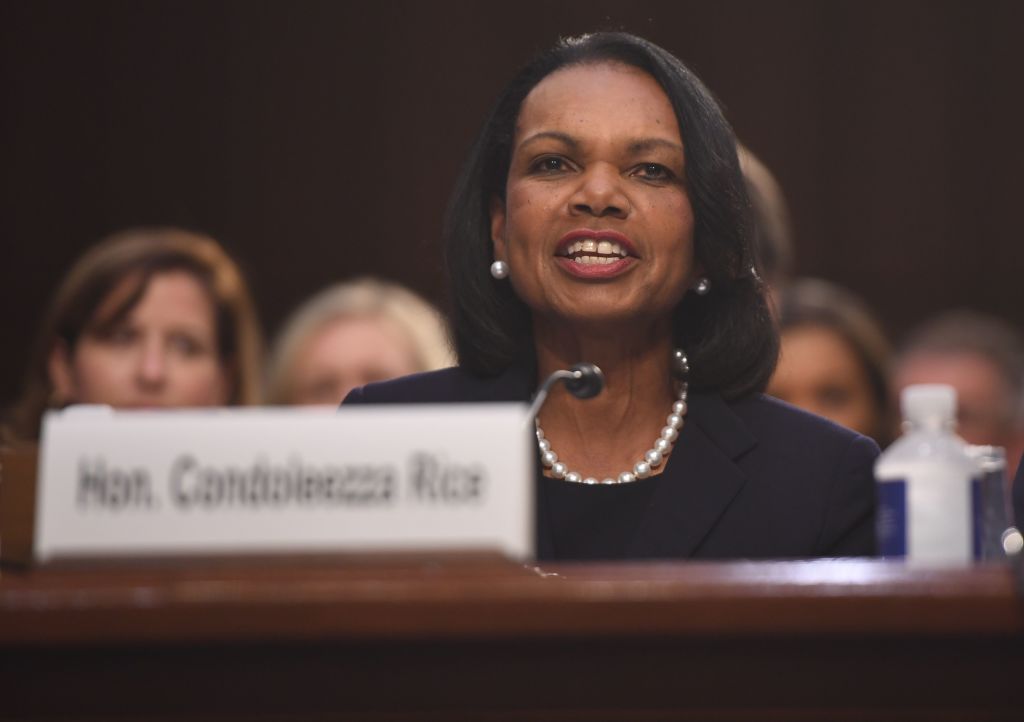 Condoleezza Rice, former US Secretary of State, speaks before the Senate Judiciary Committee during the confirmation hearing for Judge Brett Kavanaugh to be Associate Justice, September 4, 2018 on Capitol Hill in Washington, DC. (Photo by SAUL LOEB/AFP/Getty Images)