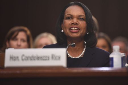 Condoleezza Rice, former US Secretary of State, speaks before the Senate Judiciary Committee during the confirmation hearing for Judge Brett Kavanaugh to be Associate Justice, September 4, 2018 on Capitol Hill in Washington, DC. (Photo by SAUL LOEB/AFP/Getty Images)