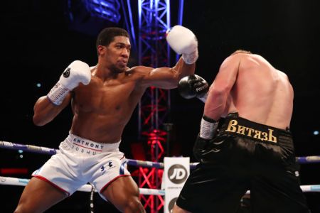 Anthony Joshua (left) and Alexander Povetkin at Wembley Stadium, London (Photo by Nick Potts/PA Images via Getty Images)