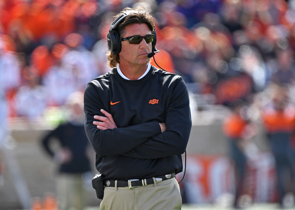 Oklahoma State coach Mike Gundy on the sideline. (Peter G. Aiken/Getty Images)