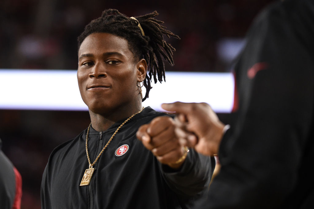 SAN FRANCISCO, CA - NOVEMBER 01: Injured San Francisco 49ers Linebacker Reuben Foster on the sidelines during the NFL football game between the Oakland Raiders and the San Francisco 49ers on November 1, 2018, at Levi's Stadium in Santa Clara, CA. (Photo by Cody Glenn/Icon Sportswire via Getty Images)
